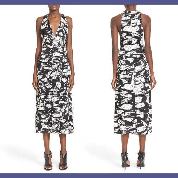 NEW $1490 Yigal Azrouel Print‎ Wrap Midi Dress in Black/White [SZ 8 ] - Picture 1 of 8